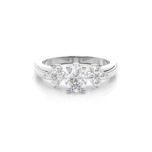 4 Prong Setting Oval Moissanite Three Stone Ring
