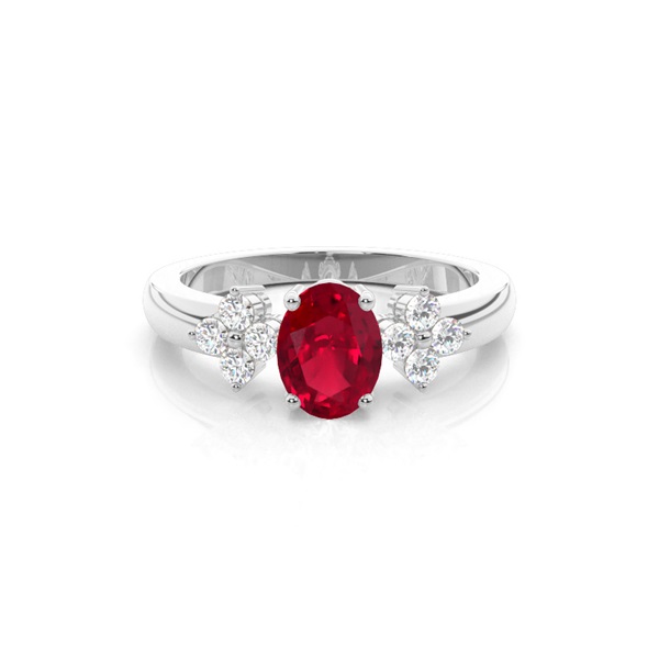 4 Prong Setting Oval Ruby Three Stone Ring