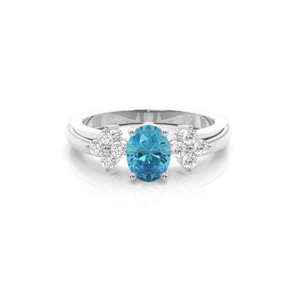 4 Prong Setting Oval Blue Topaz Three Stone Ring