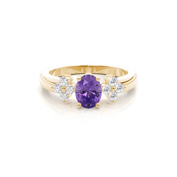 4 Prong Setting Oval Amethyst Three Stone Ring