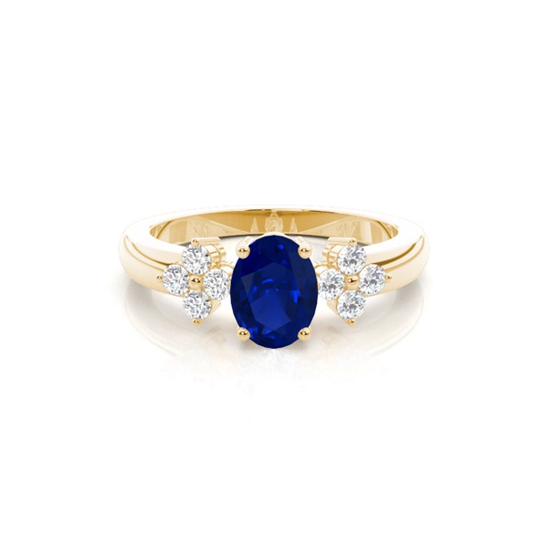 4 Prong Setting Oval Blue Sapphire Three Stone Ring