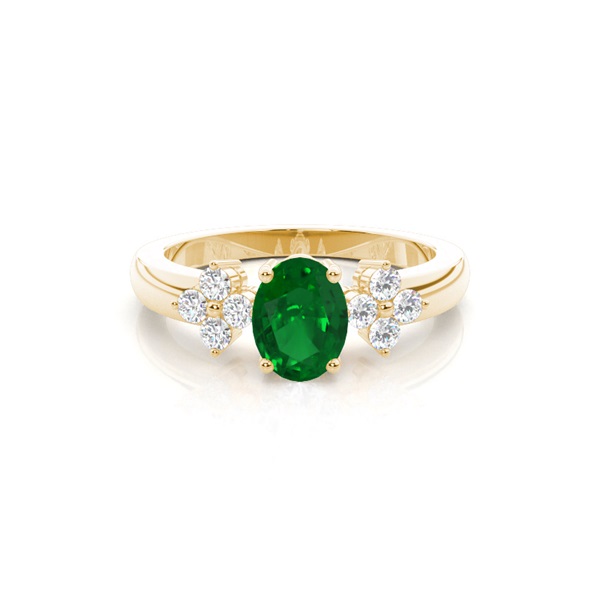 4 Prong Setting Oval Emerald Three Stone Ring