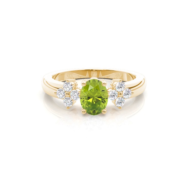 4 Prong Setting Oval Peridot Three Stone Ring