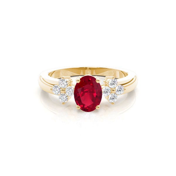 4 Prong Setting Oval Ruby Three Stone Ring