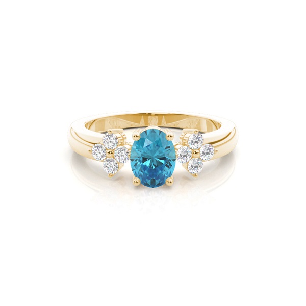 4 Prong Setting Oval Blue Topaz Three Stone Ring
