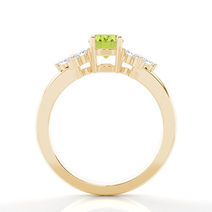 Ovaler Peridot Ring mit drei Steinen in einer Krappenfassung
