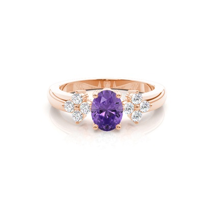 4 Prong Setting Oval Amethyst Three Stone Ring