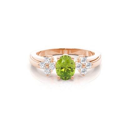 4 Prong Setting Oval Peridot Three Stone Ring