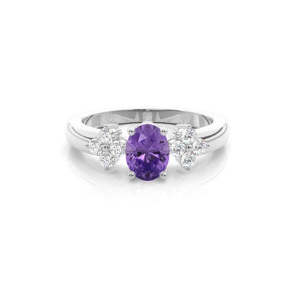 4 Prong Setting Oval Amethyst Three Stone Ring