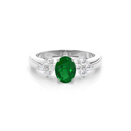 4 Prong Setting Oval Emerald Three Stone Ring