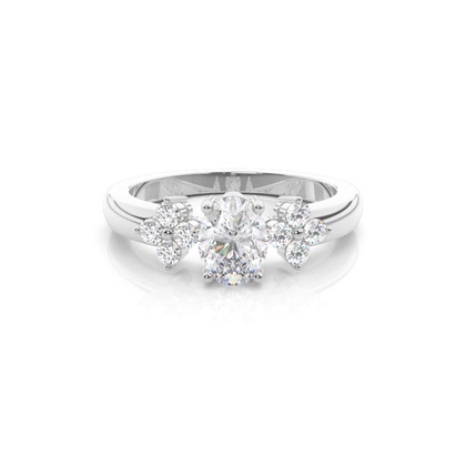 4 Prong Setting Oval Moissanite Three Stone Ring