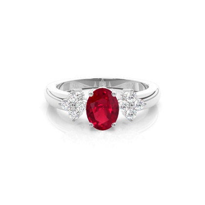 4 Prong Setting Oval Ruby Three Stone Ring