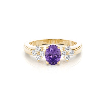 4 Prong Setting Oval Amethyst Three Stone Ring