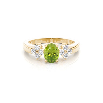 4 Prong Setting Oval Peridot Three Stone Ring