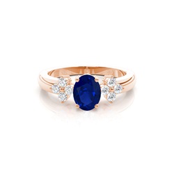 4 Prong Setting Oval Blue Sapphire Three Stone Ring