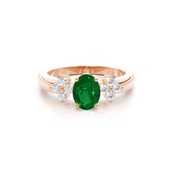 4 Prong Setting Oval Emerald Three Stone Ring