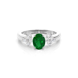 4 Prong Setting Oval Emerald Three Stone Ring