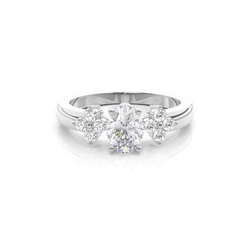 4 Prong Setting Oval Moissanite Three Stone Ring