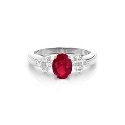 4 Prong Setting Oval Ruby Three Stone Ring