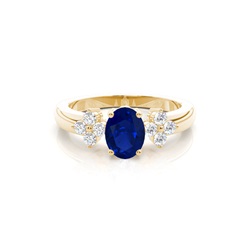 4 Prong Setting Oval Blue Sapphire Three Stone Ring