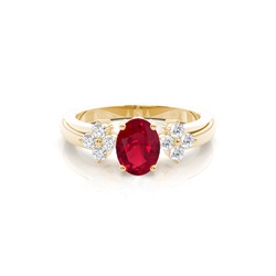 4 Prong Setting Oval Ruby Three Stone Ring