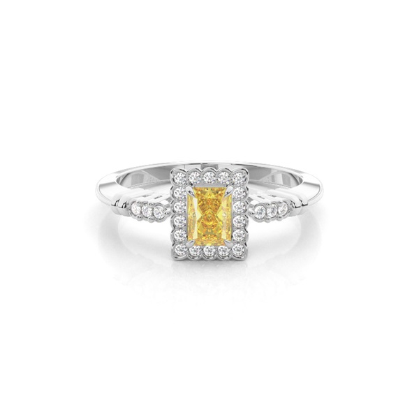 4 prong Yellow Diamond Halo Engagement Ring
