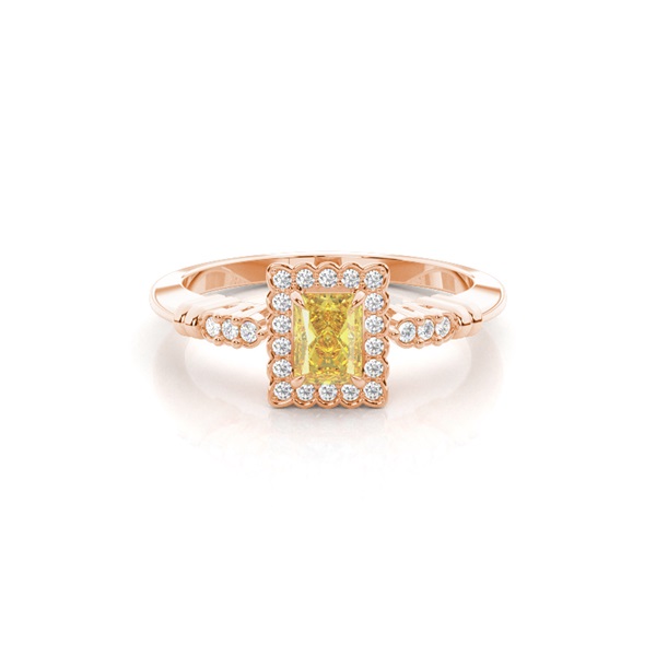 4 prong Yellow Diamond Halo Engagement Ring