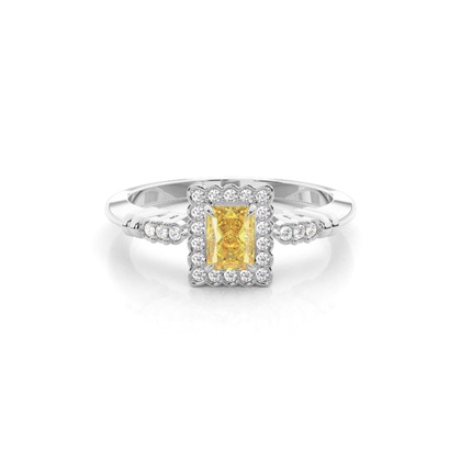 4 prong Yellow Diamond Halo Engagement Ring