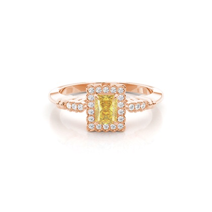 4 prong Yellow Diamond Halo Engagement Ring