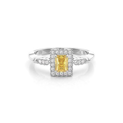 4 prong Yellow Diamond Halo Engagement Ring