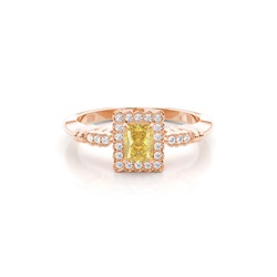 4 prong Yellow Diamond Halo Engagement Ring