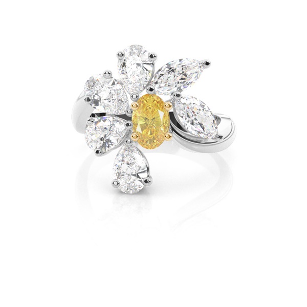 Yellow Diamond Flower Design Halo Fashion Ring