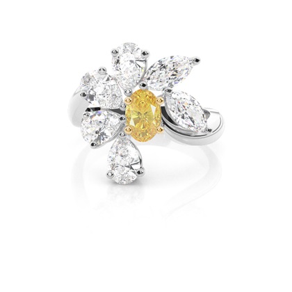 Yellow Diamond Flower Design Halo Fashion Ring