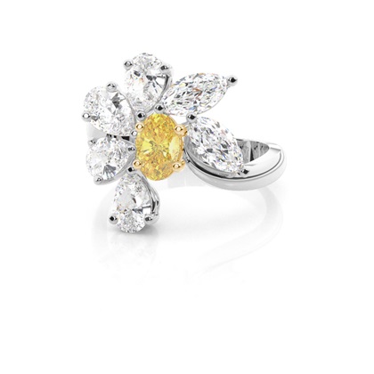 Yellow Diamond Flower Design Halo Fashion Ring