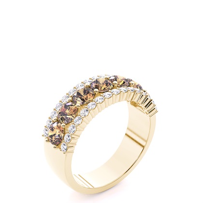 Round Yellow Gold Champagne Diamond Rings