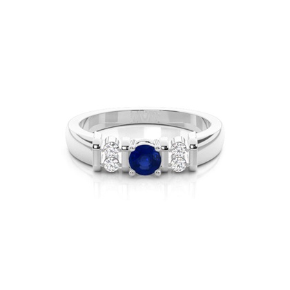 Blue Sapphire Round White Gold Engagement Ring