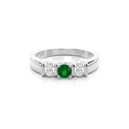 Emerald Round Shaped White Gold Engagement Ring