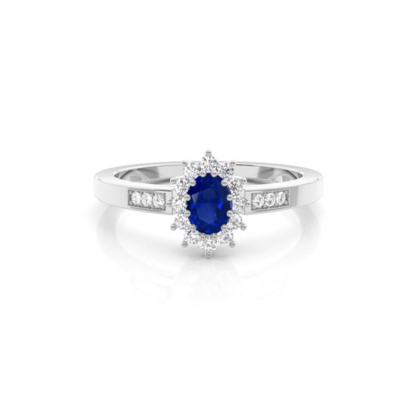 Prong Setting Blue Sapphire Halo Engagement Ring