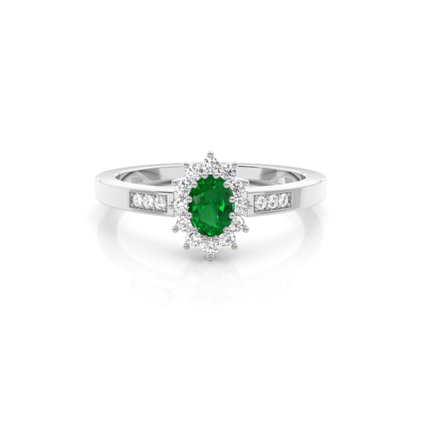 Prong Setting Emerald Halo Engagement Ring