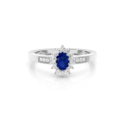 Prong Setting Blue Sapphire Halo Engagement Ring