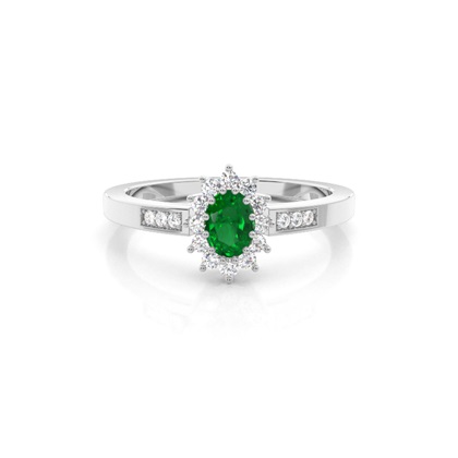 Prong Setting Emerald Halo Engagement Ring