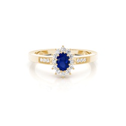 Prong Setting Blue Sapphire Halo Engagement Ring