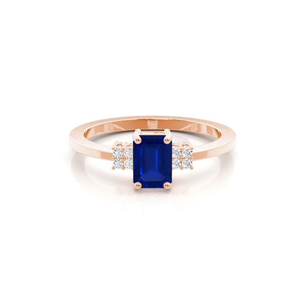 Diamond Side Stone Blue Sapphire Emerald Engagement Ring