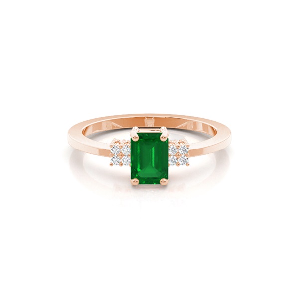 Diamond Side Stone Emerald Shaped Emerald Engagement Ring