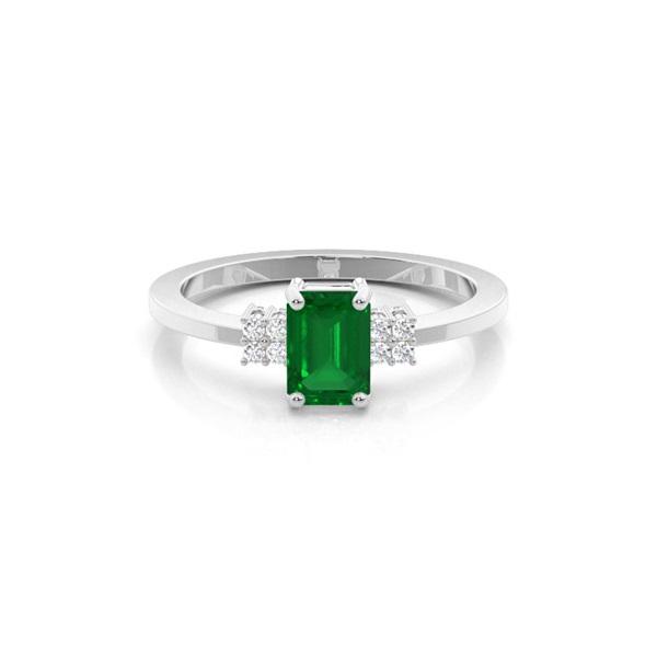 Diamond Side Stone Emerald Shaped Emerald Engagement Ring