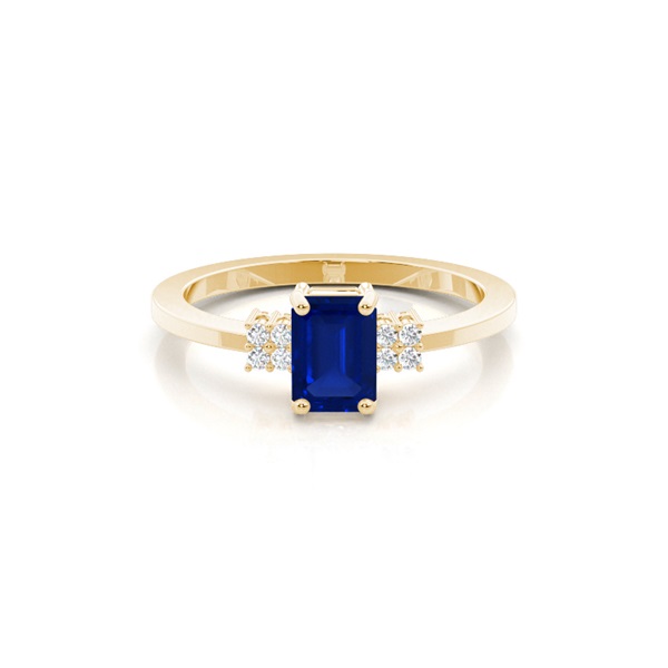 Diamond Side Stone Blue Sapphire Emerald Engagement Ring