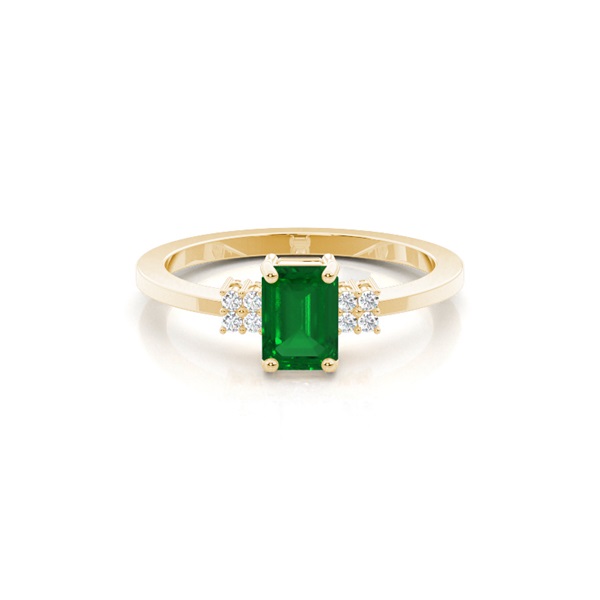 Diamond Side Stone Emerald Shaped Emerald Engagement Ring
