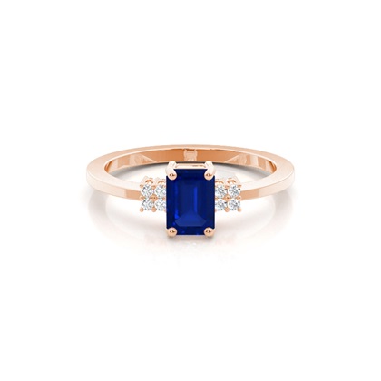 Diamond Side Stone Blue Sapphire Emerald Engagement Ring