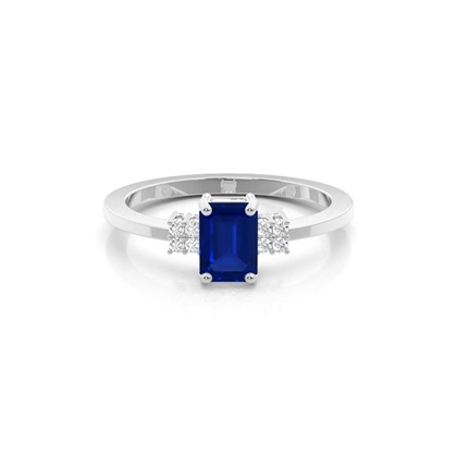 Diamond Side Stone Blue Sapphire Emerald Engagement Ring