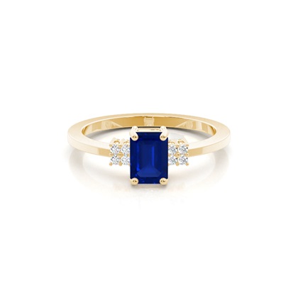 Diamond Side Stone Blue Sapphire Emerald Engagement Ring